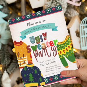 Hässliches Pullover-Muster Weihnachtsfeier-Einladu Postkarte