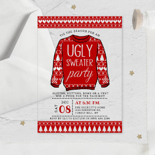 Hässliches rotes Weihnachtspullover-Fest Acryleinladungen