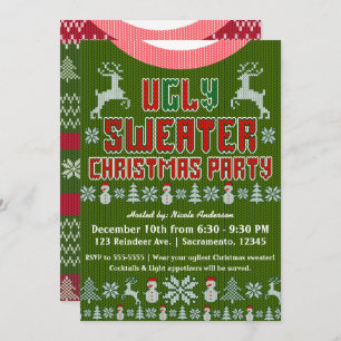 Hässliches Strick-Strickjacke-WeihnachtsParty rot Einladung