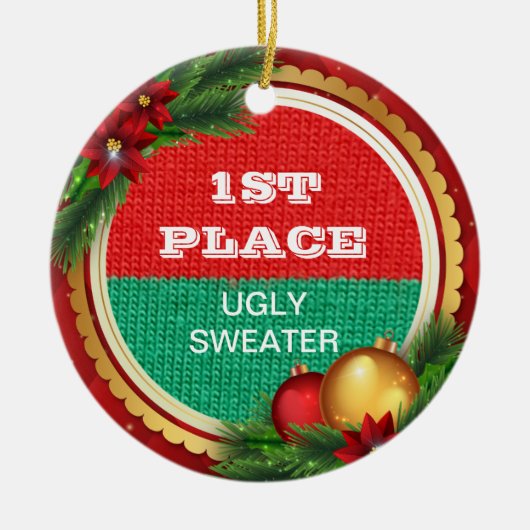 Hässliches Strickjacke-WeihnachtsParty-1. Prize Keramikornament (Vorne)