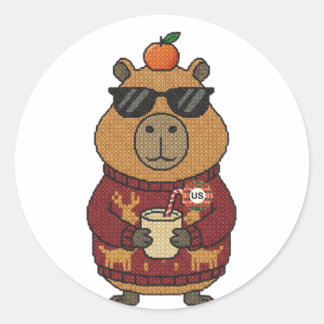 Hässliches Weihnachts-Capybara-Stickerblatt im Swe Runder Aufkleber