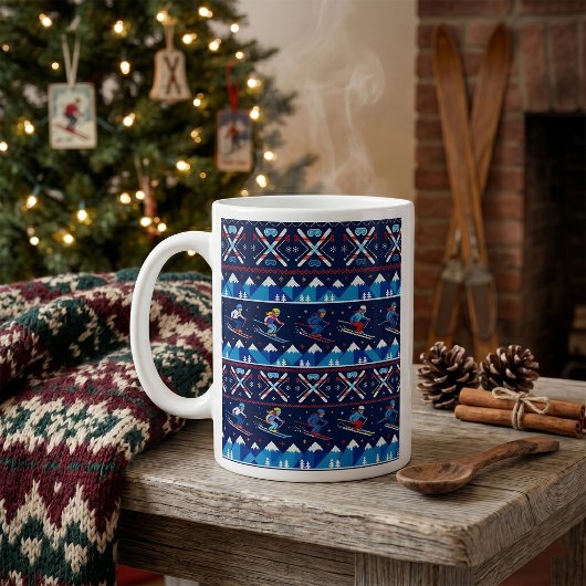 Hässliches Weihnachts-Ski-Muster-Feiertag Kaffeetasse