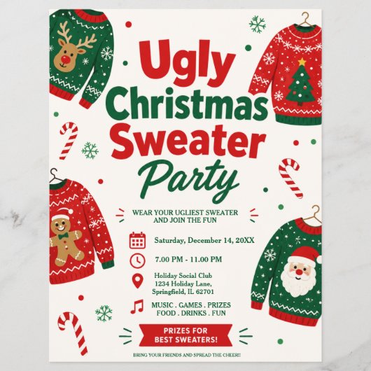Hässliches Weihnachtspullover-Partyflyer Flyer (Vorne)
