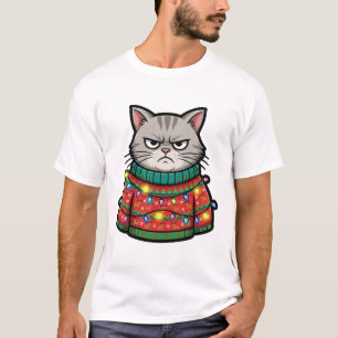 Hässliches Weihnachtspulover-Katz-Funny-Art T-Shirt