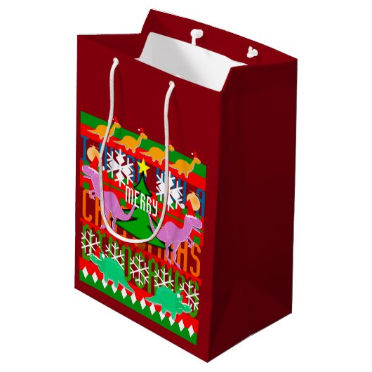 Hässliches Weihnachtsstrickjacke-Muster-niedliche Mittlere Geschenktüte (Rückseite Schrägansicht)