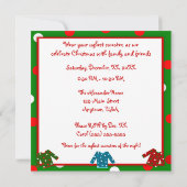 Hässliches Weihnachtsstrickjacke-Party-rote grüne Einladung (Rückseite)