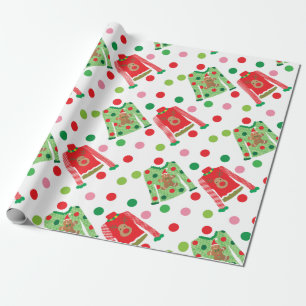 Hässliches Weihnachtsstrickjacke-Tupfen-Packpapie Geschenkpapier
