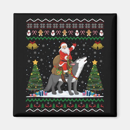Hässliches Wolf Weihnachtsgeschenk Santa Reitwolf  Magnet (Vorne)