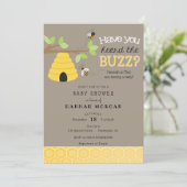 Hast du den Buzz gehört? Bee Baby Shower Einladung (Stehend Vorderseite)