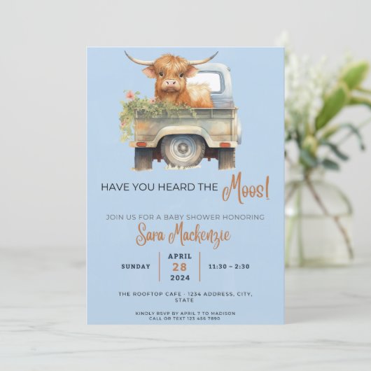 "Hast du den Moos gehört?" Einladung der Babydusch (Stehend Vorderseite)