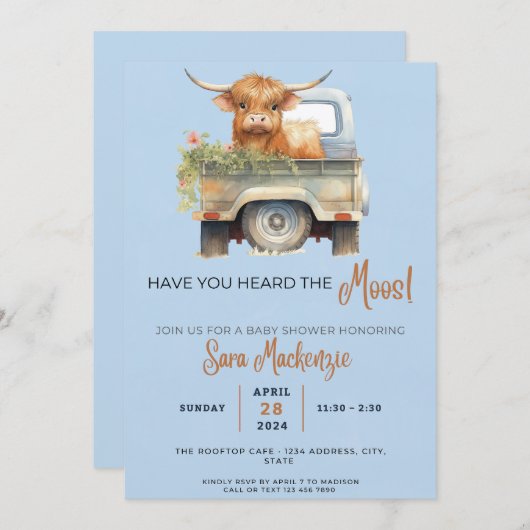 "Hast du den Moos gehört?" Einladung der Babydusch (Vorne/Hinten)