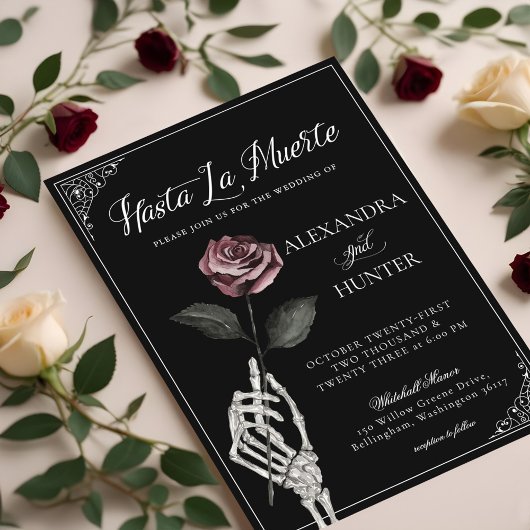Hasta La Muerte Skeleton Rose bis Totenhochzeit Einladung