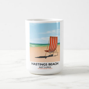 Hastings Beach, East Sussex Vintage Reiseplakat Kaffeetasse