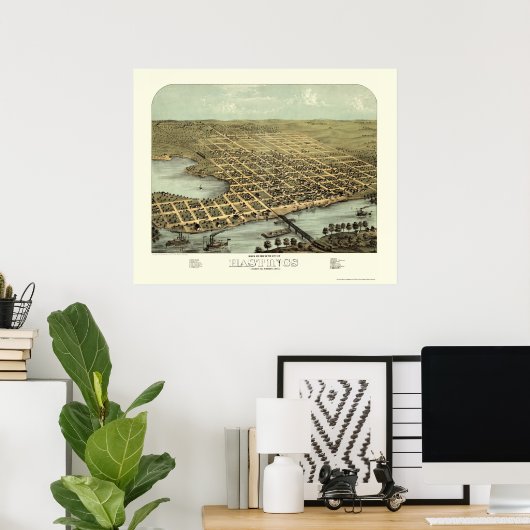 Hastings, MN Panoramic Map - 1867 Poster (Heimbüro)