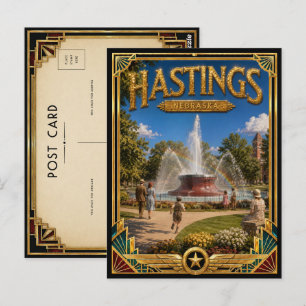 Hastings Nebraska Vintage Art Deco Goldenes Zeital Postkarte