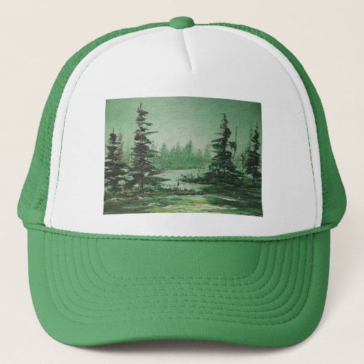 Hat Ann Hayes Painting Green Forest Truckerkappe (Vorderseite)