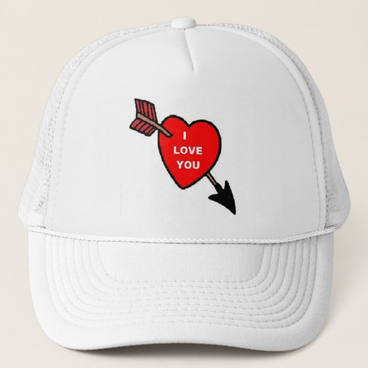 Hat Arrow Thru Heart Red, ich Liebe Sie Truckerkappe (Vorderseite)