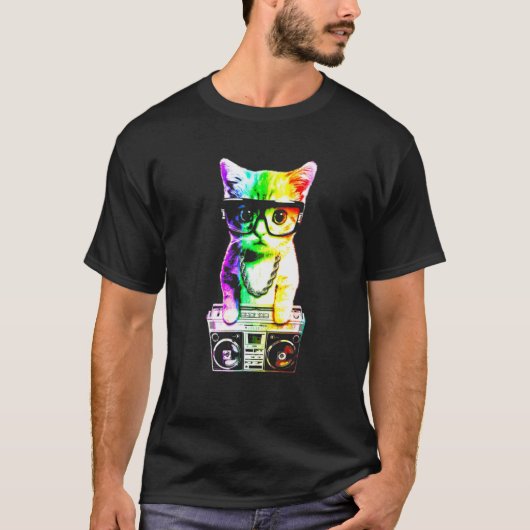Hat Boombox Cat T-Shirt (Vorderseite)