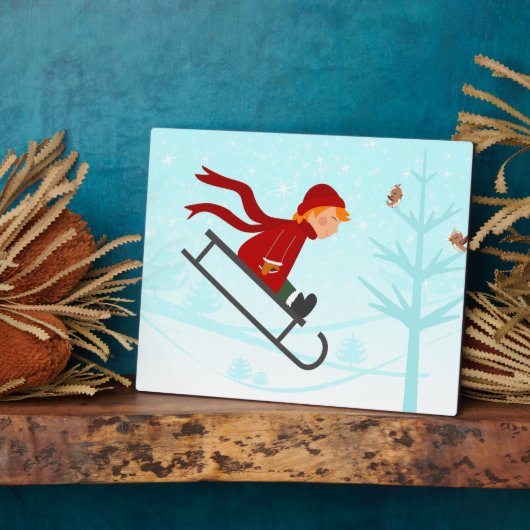 Hat Boy Sled Coat Scarf Schlittenbaum Vögel Fotoplatte (Seite)