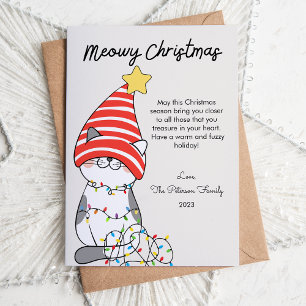 Hat Cat and Lights Pet Lover Weihnachtswohnung Feiertagskarte