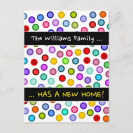 "... HAT EINE NEUE ZUHAUSE!" + Viele farbige Kreis Ankündigungspostkarte