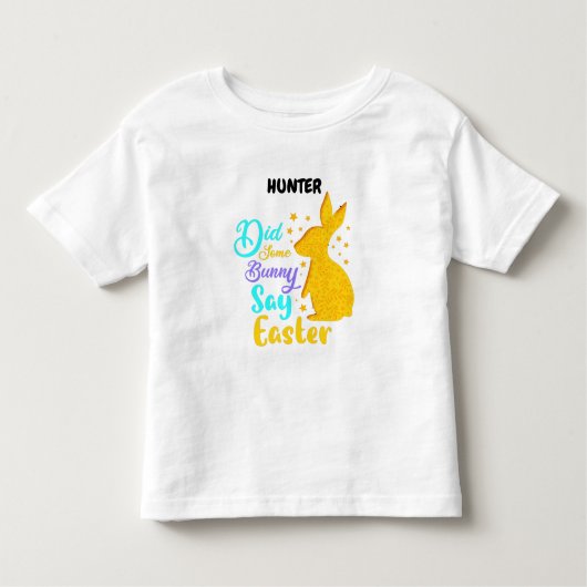 "HAT EINIGE BUNNY EINEN OSTEN GESAGT" PERSONALISIE KLEINKIND T-SHIRT (Vorderseite)