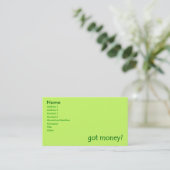 Hat Green Geld? Visitenkarte (Stehend Vorderseite)