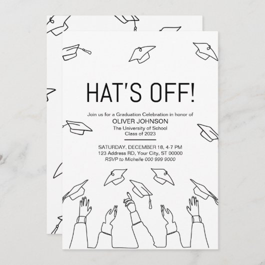 Hat ist aus, Moderne Graduierungspartei Einladung (Vorne/Hinten)