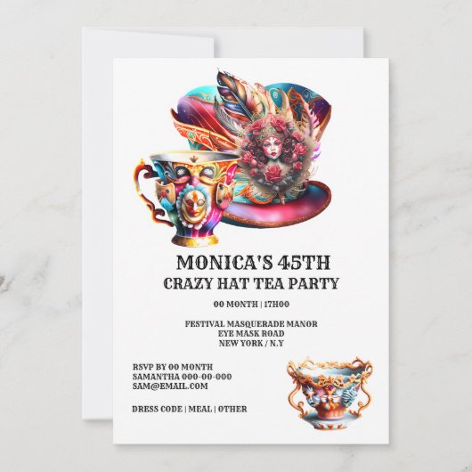 Hat Party Festival masquerade fether Damen Einladung (Vorderseite)