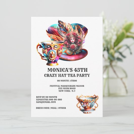 Hat Party Festival masquerade fether Damen Einladung (Stehend Vorderseite)