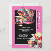 Hat Party Festival masquerade fether pink Einladung (Vorderseite)