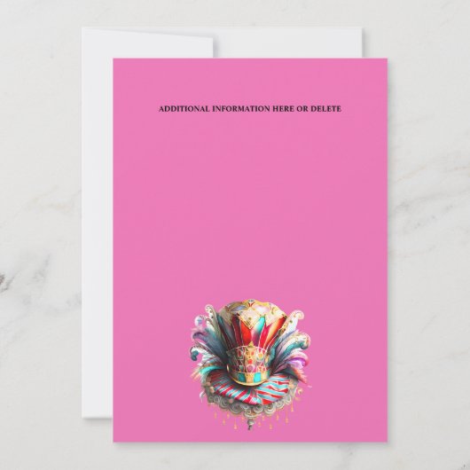 Hat Party Festival masquerade fether pink Einladung (Rückseite)