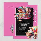 Hat Party Festival masquerade fether pink Einladung (Vorne/Hinten)