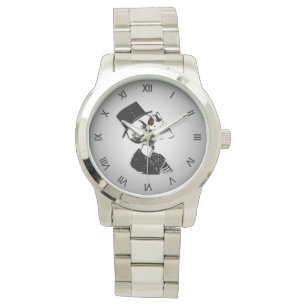 Hat Trage Skull / Skeleton schwarz römische Zahlen Armbanduhr