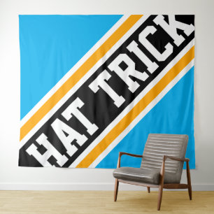 HAT TRICK Azure Blue Black Yellow Hockey Streifen Wandteppich