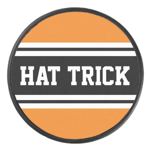 HAT TRICK Bold Orange White Black Racing Streifen Eishockey Puck (Vorderseite)