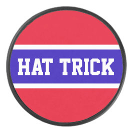 HAT TRICK Fun Sporty Bright Red White Blue Streife Eishockey Puck