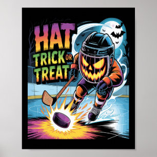 Hat Trick oder Streich Funny Ice Hockey Halloween Poster