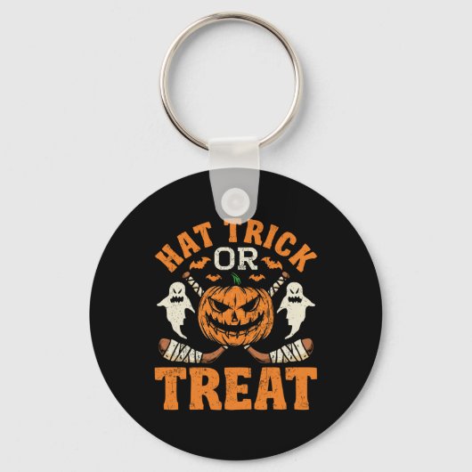 Hat Trick oder Treat Eishockeyspieler Halloween-Ko Schlüsselanhänger (Vorderseite)