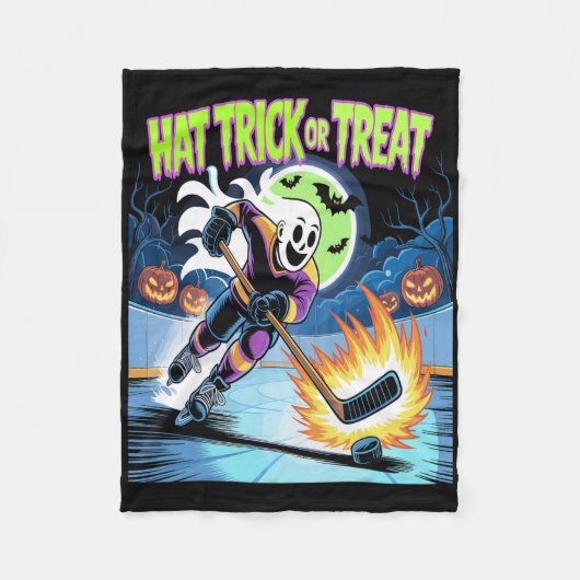Hat Trick oder Treat Lustiger Eishockey-Geist Hall Fleecedecke (Vorderseite)