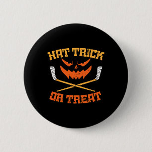 Hat Trick or Treat Ice Hockey Halloween Boy Men Pl Button