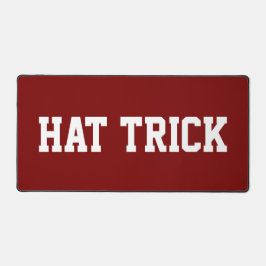 HAT TRICK Sporty White Hockey Text On Deep Red Schreibtischunterlage