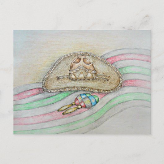 Hat und Maracas-Illustration Postkarte (Vorderseite)