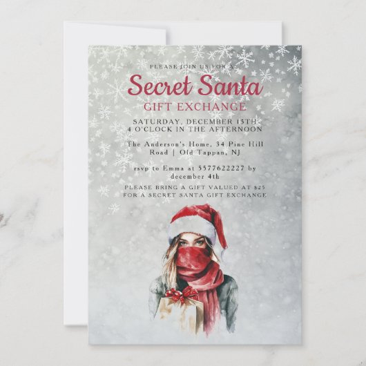 Hat und Scarf Gray Secret Weihnachts-Party Einladung (Vorderseite)