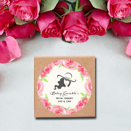 Hat Watercolor Rose Derby Brautparty Runder Aufkleber