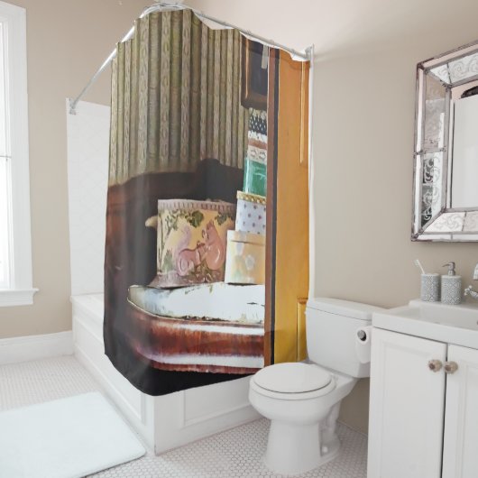 Hatboxes Seen Through an Open Door Duschvorhang (Beispiel)