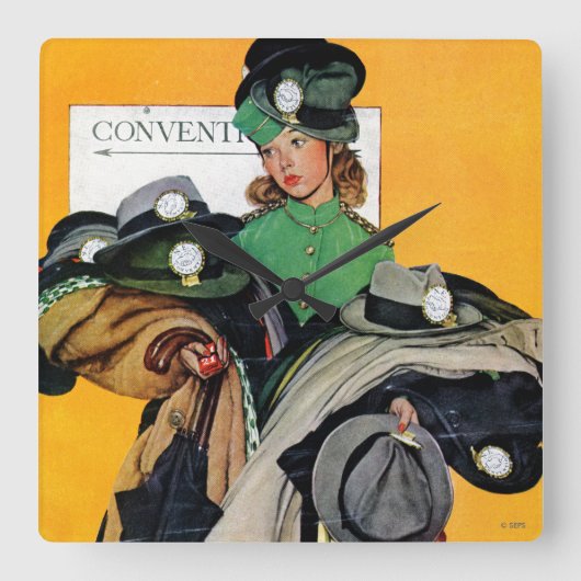 Hatcheck Girl Quadratische Wanduhr (Vorderseite)