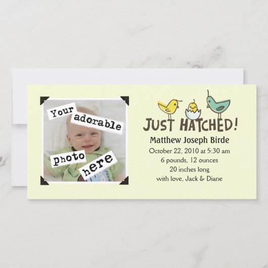 Hatched! Kinderankündigung Ankündigung (Vorderseite)