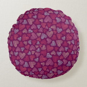 Hatched Scribbled Hearts Texture Pattern Rundes Kissen