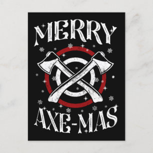 Hatchet Ax Throwing Lumberjack Merry Ax-mas Feiertagspostkarte